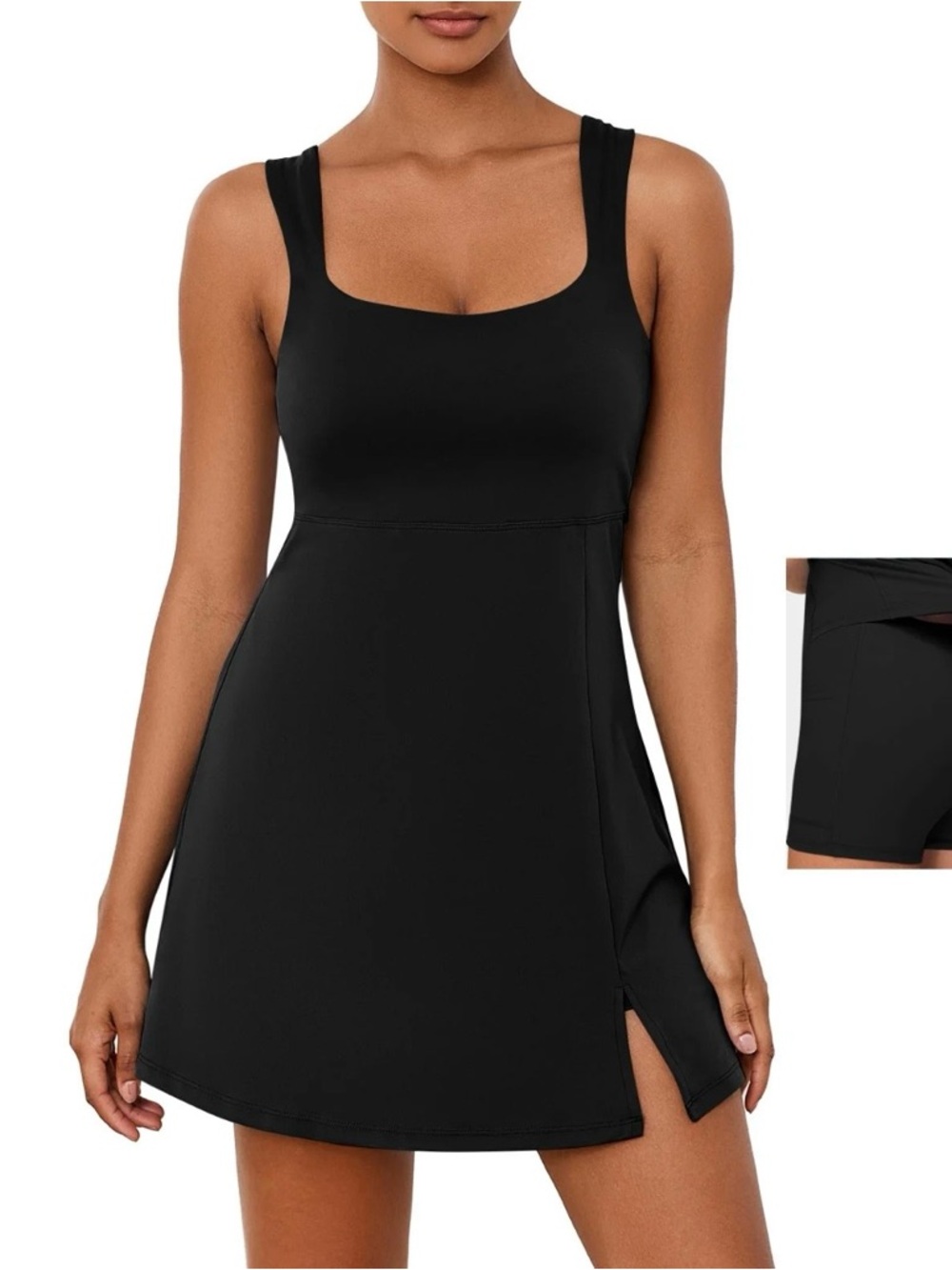Classic Black Tank Swimdress with Side Slit